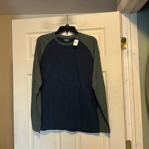 Men's Navy and Green Long Sleeve Shirt